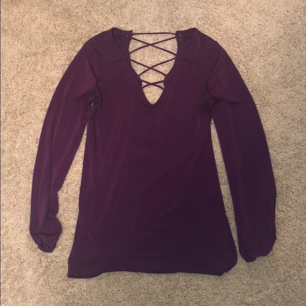 Dark Purple Long Sleeve Laced Back Top